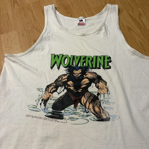 Vintage Marvel Comic Wolverine White Tank Top T-Shirt 1990 Size XL Original Rare