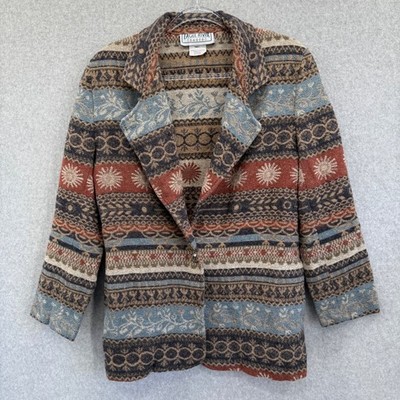 Eagle River Traders Women's Southwest  Tapestry Knit Blazer Jacket  Wool Blend S