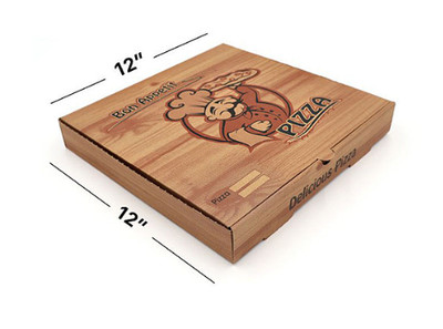 12'' Braun Premium Qualität PIZZABOX Zum Mitnehmen Fast Food Bedruckt 90er Pack