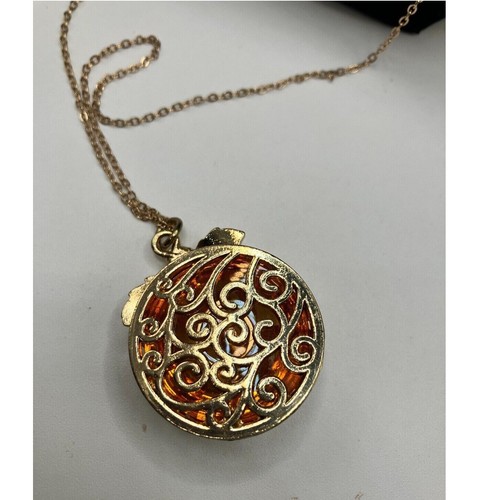 Art Nouveau Orange Design Faux Amber Pendant 40 1/8 Inch Necklace! - Picture 7 of 10