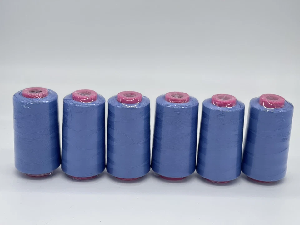 Lot of 6 Big Quality Periwinkle Sewing Machine Thread Spools 6000 YDS per Cone  - Image 2 of 4