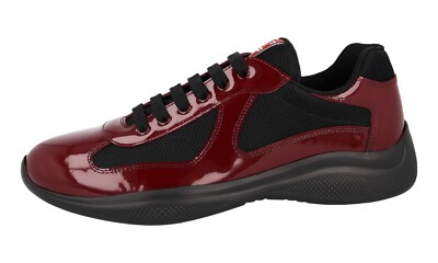 PRADA AMERICAS CUP SNEAKERS SHOES 4E3400 BORDEAUX/BLACK LEATHER