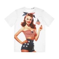 Big Print T Shirt Pin Up Babe Americana 1950s Glam Rockabilly Retro Patriotic