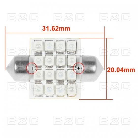2 peças azul 16-SMD LED 31mm mapa cúpula festão interior substituir lâmpadas 12V - Imagem 3 de 4