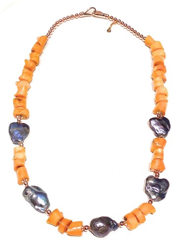 Collana perle barocche viola corallo bamboo arancio ematite argento rosé - 第 1/4 張圖片