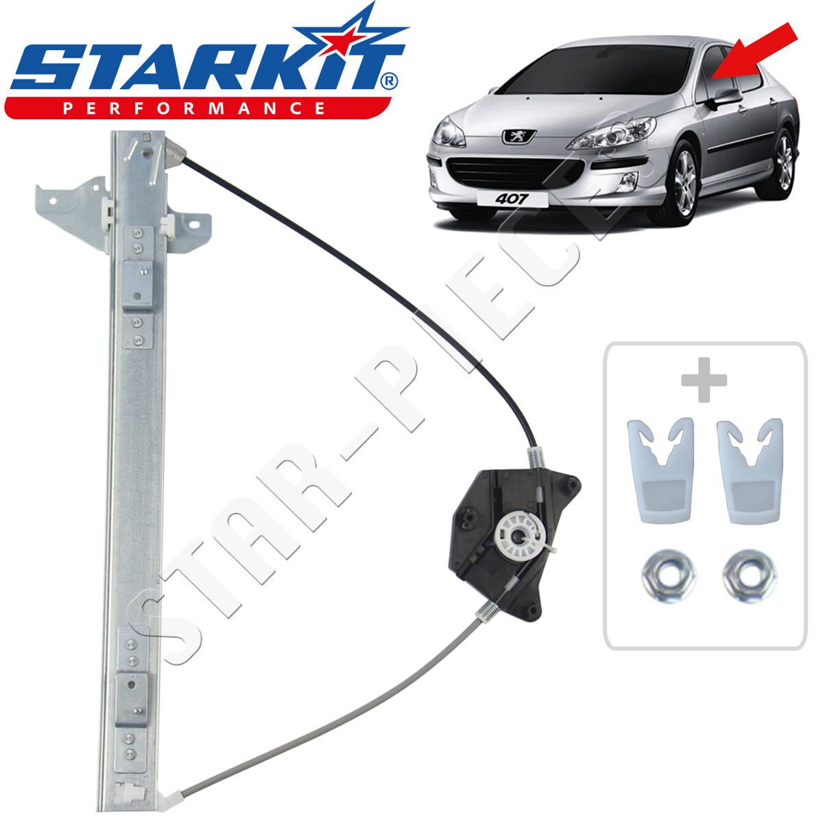 Mécanisme lève-vitre avant gauche sans moteur pour PEUGEOT 407 berline de 2004 à 2011