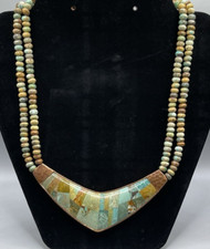 Jay King DTR Copper Turquoise Mosaic Inlay Necklace 2 Strand Anhui Bead 18” + 3”