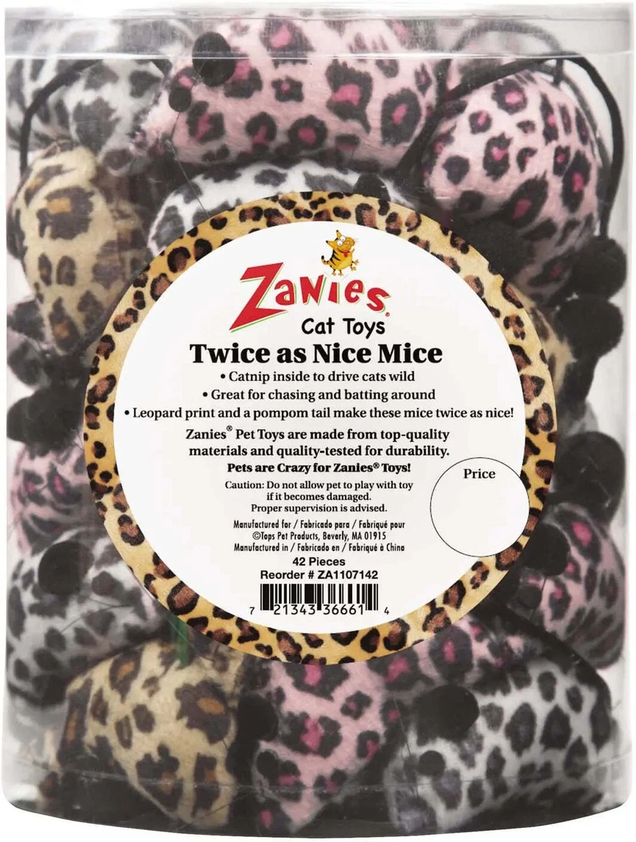 Zanies Cheetah Print Catnip Plush Pompom Mouse Cat Toy Loose Toys 12CT