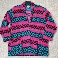 Carolina Colours VTG 80's Aztec Jacket Fleece Big Bright Colors Soft Women's XL