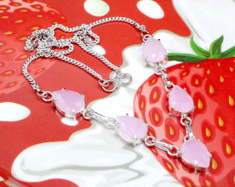 Rose Quartz Gemstone 925 Sterling Silver Jewelry Necklace Gift For Her 17-18 - Image 2 of 4
