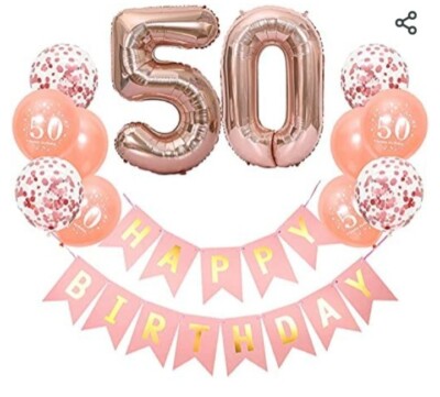 50. Geburtstag Rosegold Banner & Luftballons (nagelneu & ungeöffnet)