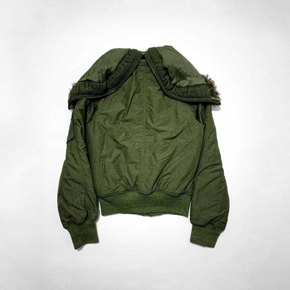 diesel fishnet detail fur hooded bomber jacket S OLIVE DESIGNER Y2K MILITARY PRM - Image 4 of 4