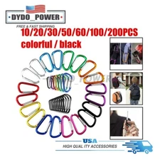 10-200 pcs Aluminum Carabiner D Shape Spring Clip Snap Key Hook Keychain Buckle