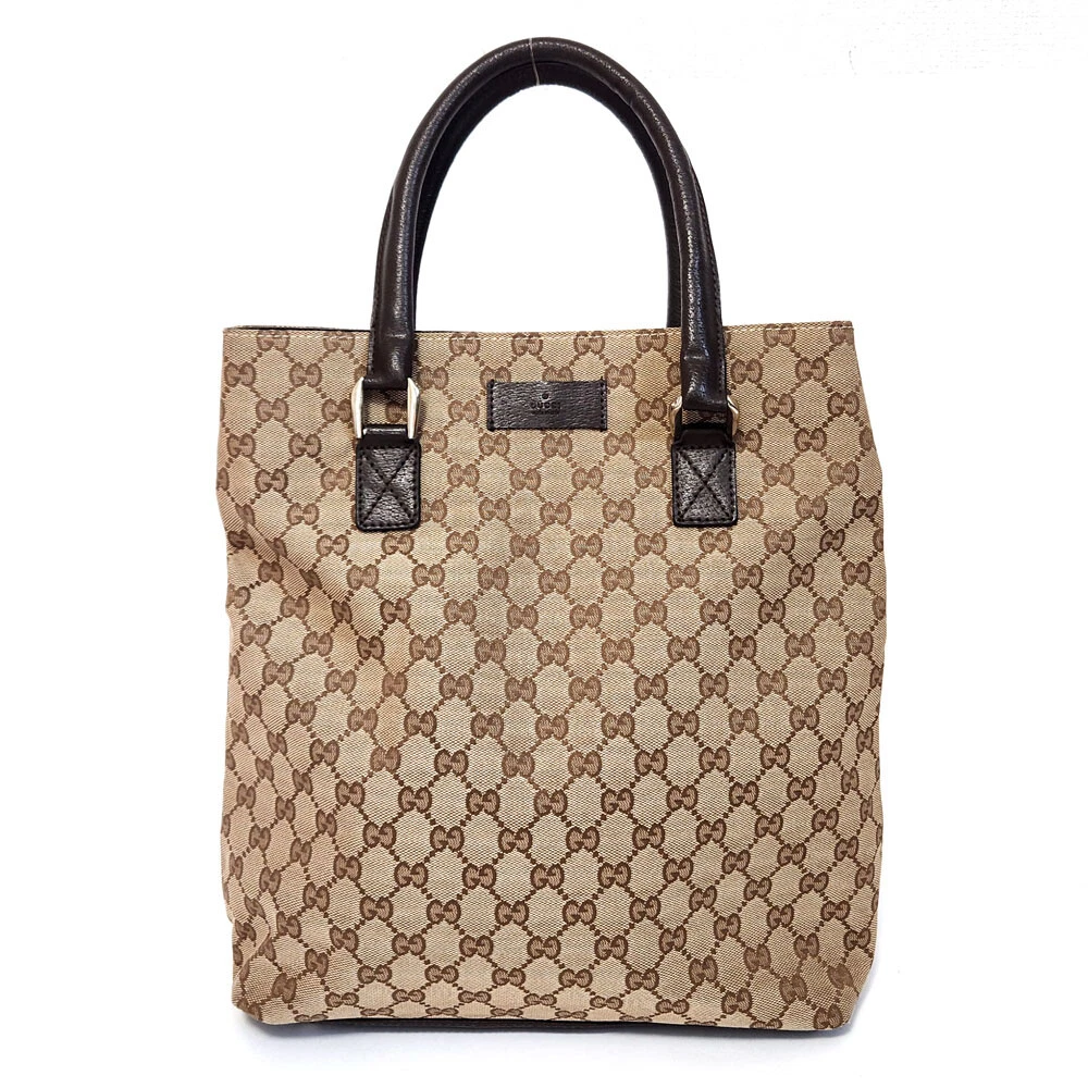 GUCCI GG Canvas Tote Bag 106248 Beige Brown Canvas Leather Used AB Rank Ladies
