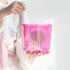 6.75 Inch C Note Pink Flower of Life Root Chakra Clear Crystal Singing Bowl