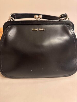 Miu Miu Archive Black Leather Clasp Frame Handbag Vintage Made in