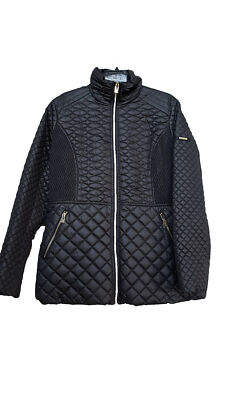 Via Spiga Women's Multi-textured Zip-Front Black Quilted Jacket
