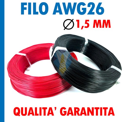 FILO ELETTRICO AWG26 ROSSO NERO DIA. 1,5 mm CAVO SOTTILE MODELLISMO HOBBY LED - Foto 1 di 6