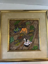 Asian Thai Expressionist Leaf painting-Artist Thanom-Vintage-Mid Century Modern