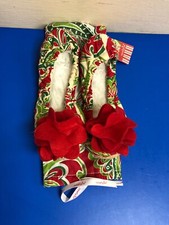 Mud Pie Paisley Sleepy Toe Slippers -red green  white - SIZE SMALL 5-6
