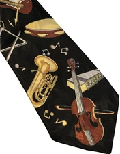 Steven Harris Tie Musical Instruments Music Notes Black Novelty Necktie 57x3.75”