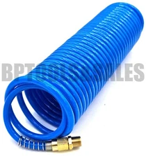 25ft x 1/4" Polyurethane Recoil Air Hose Re Coil Springs Solid Brass Fittings