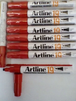 ARTLINE Red Permanent Marker Pens Chisel Tip Water Resistant Aluminium Barrel Quick Dry