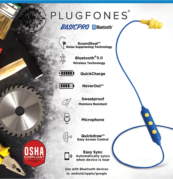 Plugfones Wireless BasicPro Bluetooth, Earplugs, Headphones! Blue