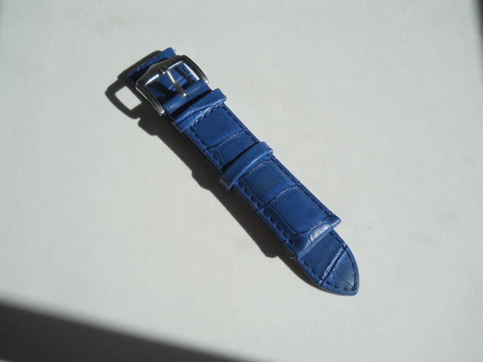 Correa de reloj Techno Master genuina 22 mm nueva sin etiquetas azul de cuero genuino correa de 2 piezas Foto 2 de 4