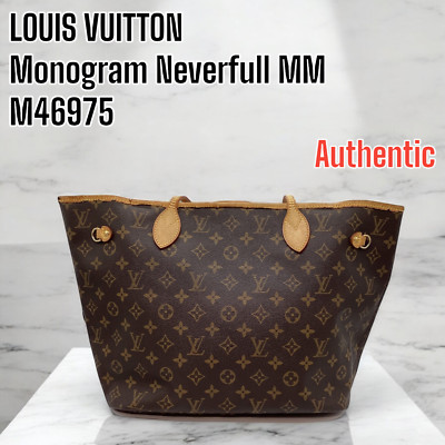 Authentic LOUIS VUITTON Monogram Neverfull MM M46975 Bag Brown