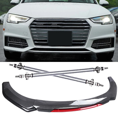 For Mitsubishi Lance Front Bumper Lip Spoiler Splitter+ Strut Rods Carbon Fiber