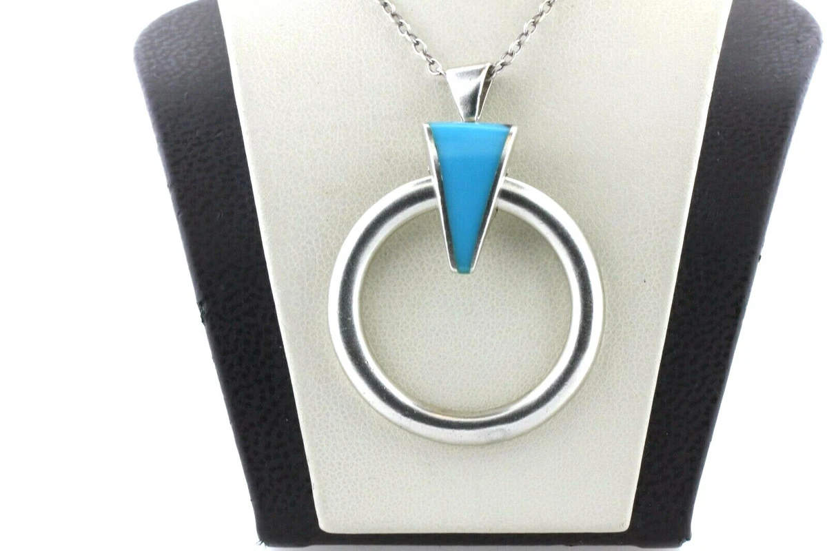 Vintage Boma Sterling Silver 925 Triangle Turquoise Enamel Circle Charm Pendant