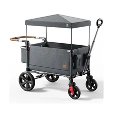 Side-Unzip Wagon Stroller for 2 Kids with Adjustable Handle, Zipper Door Acce...