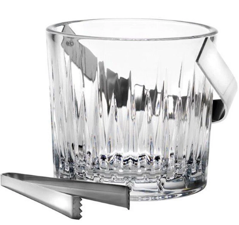 Cubo de hielo de cristal Reed & Barton Hamilton con mango de acero inoxidable y pinzas 6"H nuevo Foto 2 de 4