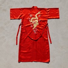 Vintage Japanese Kimono Robe Unisex One Size Red Dragon Asian Culture Dress