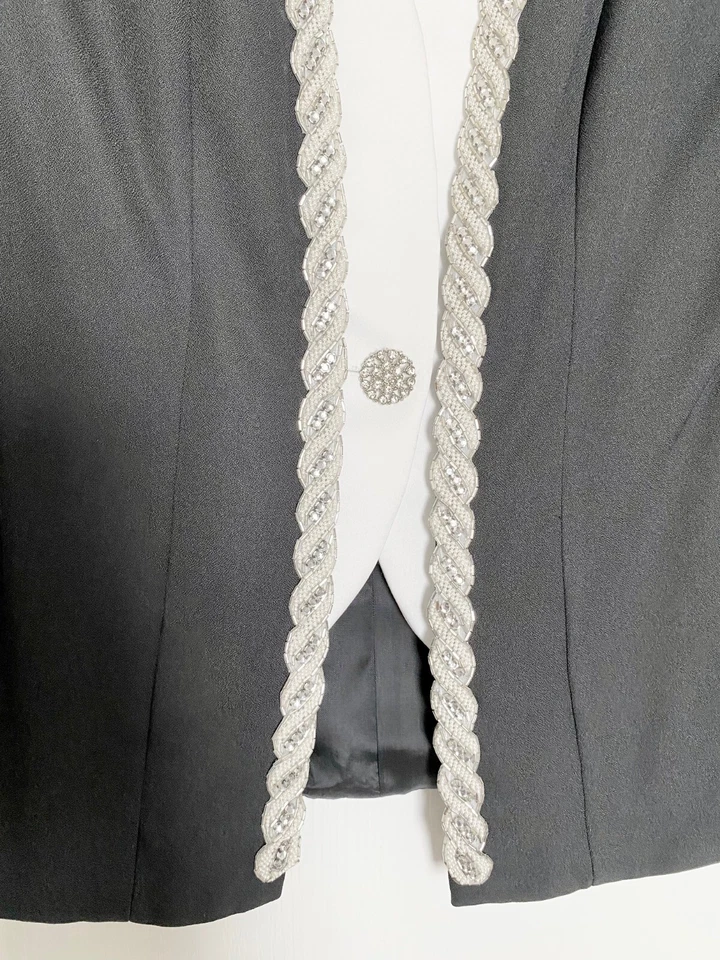 Blazer Abrigo Chaqueta ALEX EVENINGS Cuerda Negra Torcida Cuentas Broche Botón Esmoquin 8 Foto 3 de 4