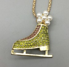 Mixed Color Crystal Ice Skate Shoe Pendant Long Necklace/Brooch