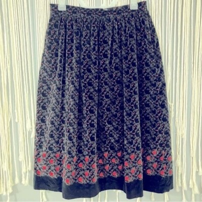 Vintage Bryn Connelly Petite Floral Print Velvet Midi Skirt Size 12