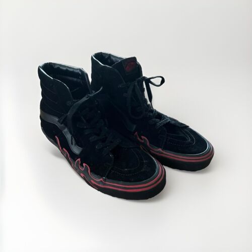 Vans Sk8 Hi Flame Men's Black And Red Flame High top Skater Shoes Size 13