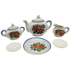 Vintage Miniature Child's Floral Porcelain Teapot Set 8 Pieces Made in Japan
