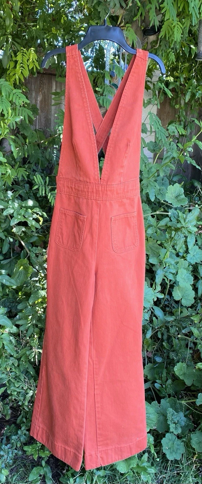 Urban Outfitters BDG Orange 100% Cotton V Neck Overalls Romper Jumpsuit Size 0