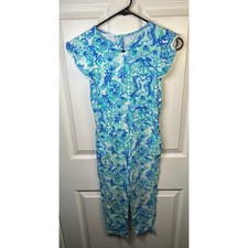 Lilly Pulitzer Niñas Sirena Caballito de Mar Mono Pantalón Traje Pom Pom Talla M 6-7
