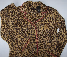 NWT Ralph Lauren Taupe/Black LEOPARD JERSEY KNIT Pajama Set Women's M RED TRIM