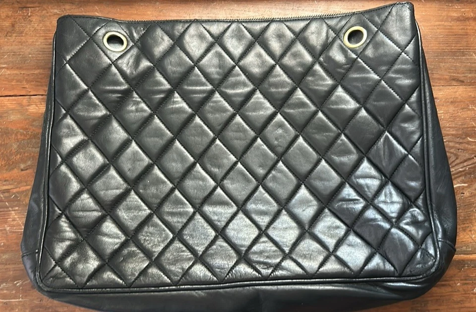 Chanel Quilted Zippered Lambskin Matelasse Tote - 100% Authentic - Image 2 of 4