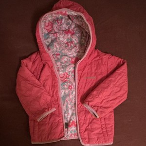 Columbia Girls Reversible Quilted Hooded Pink Zip Jacket Floral Size 4 Nylon