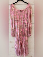 Pink and Gold Metallic Floral Maxi Dress NWT Size XS