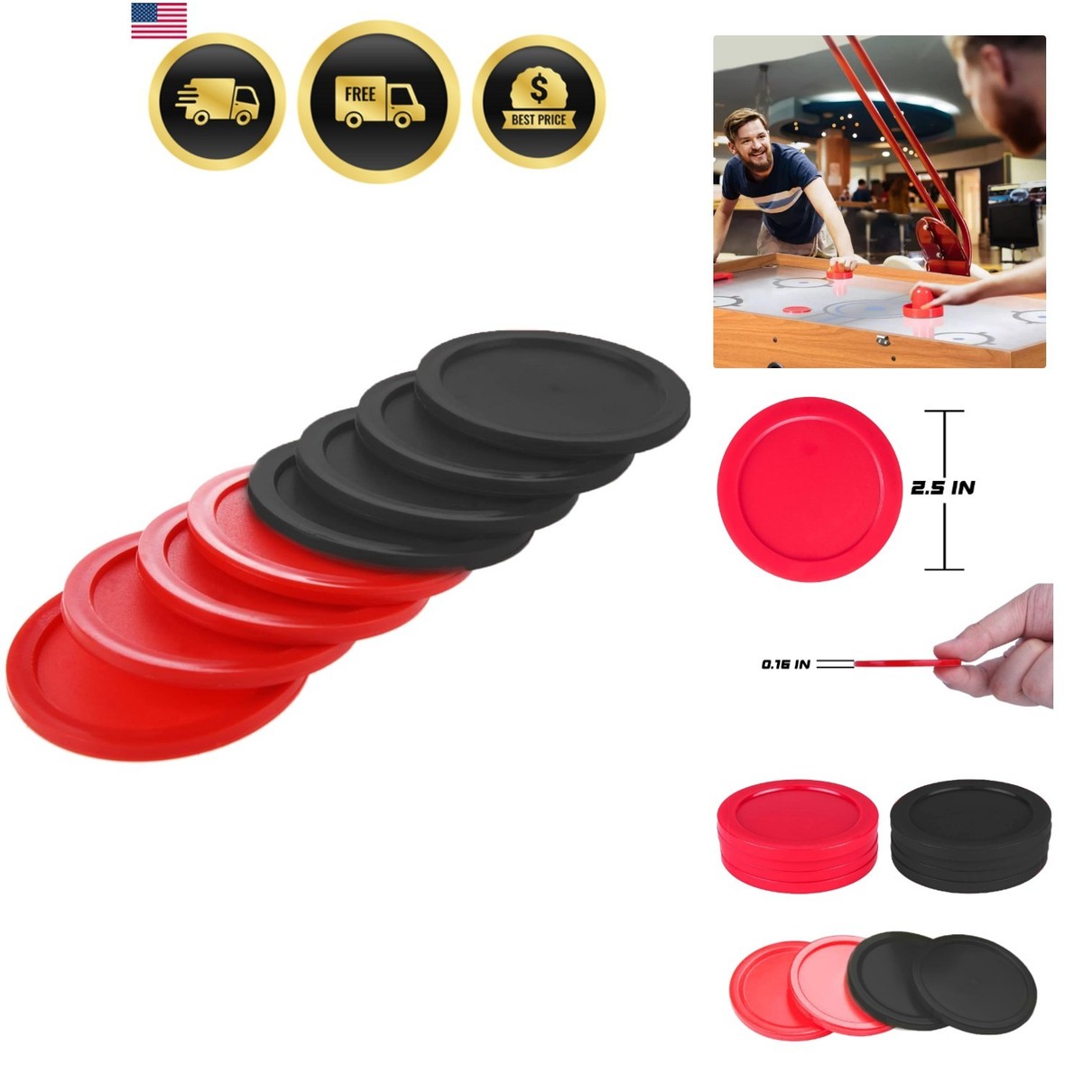 3.25 or 2.5 Inch Air Hockey Pucks - Professional, Durable Pucks for Large Tab... 3.25 or 2.5 Inch Air Hockey Pucks - Professional, Durable Pucks for Large Tab...