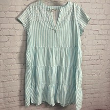 Tyler Boe Carter baby blue flared midi dress embroidery size medium linen cotton