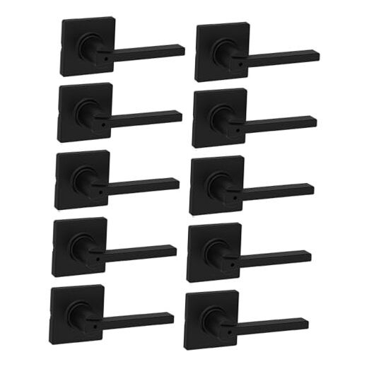 Casey Interior Privacy Door Handle with Lock 10 Pack, Door Lever for Bathroom