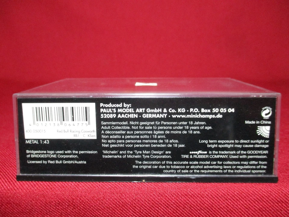 1:43 Scale Christian Klien Red Bull Racing Cosworth RB1 Minichamps Formula 1 GP - Image 4 of 4